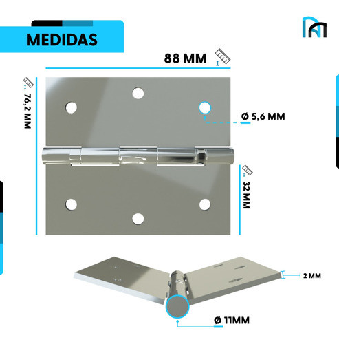 Dobradiça Porta/janela Madeira Inox Com Rolamento 3,5x3'' 1