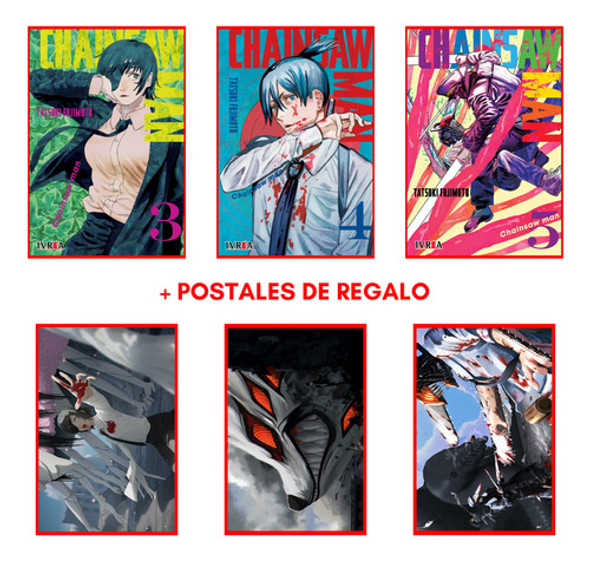 Combo Chainsaw Man 3 A 5 + 3 Postales - Manga - Ivrea 0
