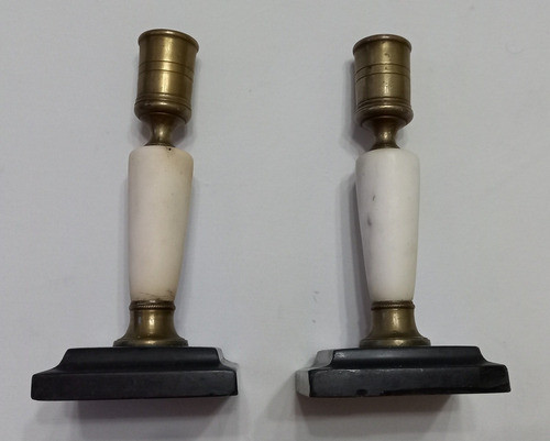 Antiguos Candelabros De Mármol Y Bronce 1