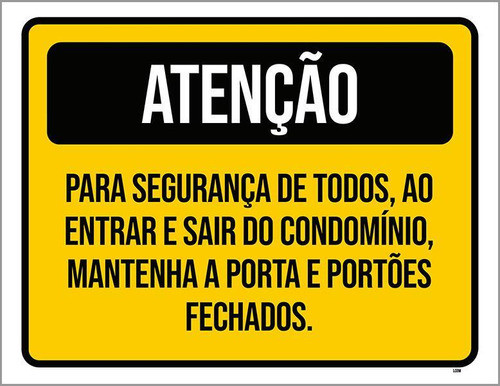 Placa Atenção Segurança Porta Portões Fechados 27x35 0