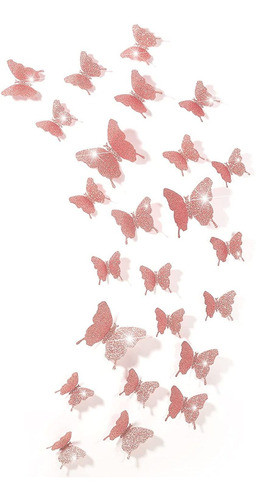 Espejos Mariposas 3d 48 Unidades Rosa Con Glitter 0