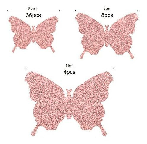 Espejos Mariposas 3d 48 Unidades Rosa Con Glitter 1