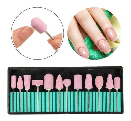 Kit X12 Fresas Pulidora P/uñas Manicuria Pedicuria Montada 1