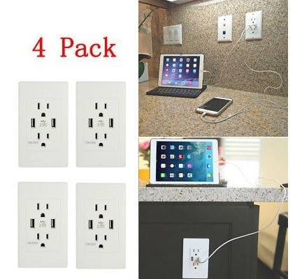 4 Paquetes Usb Puerto Pared Toma Cargador Ca Tomacorriente E 0
