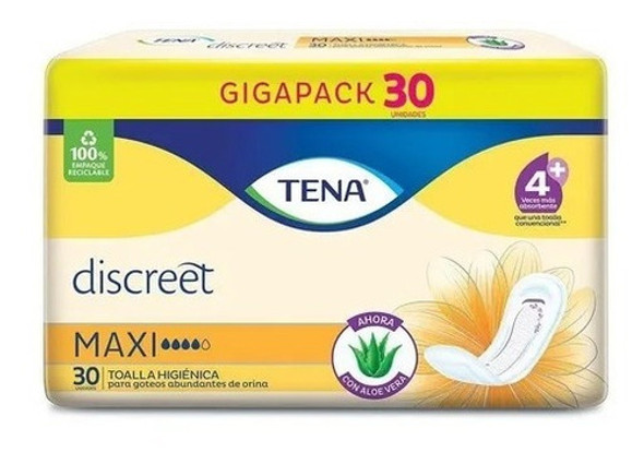 Tena Discreet Maxi X 30 ( 3 Paquetes X 10 Unid) C/aloe Vera 0 Tena Discreet Maxi X 30 ( 3 Paquetes X 10 Unid) C/aloe Vera 0