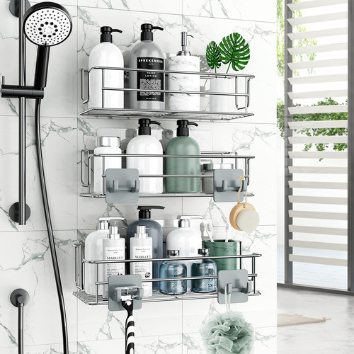 3 Estantes Para Ducha De Baño Acero Inoxidable - Plata 0