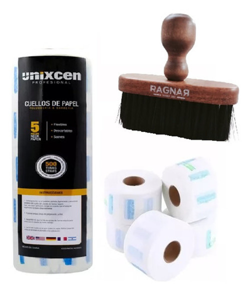 Kit Papel Cuello Barberia Y Cepillo Barbero Quitapelo Color Marrón 0