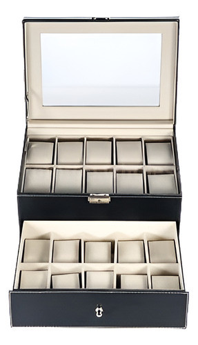 Cuero Doble Capa 20 Rejilla Reloj Pantalla Caja Cristal Caso 0