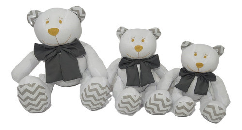Trio Ursos Articulados Chevron Chumbo 22cm-18cm-14cm- Nicho 0