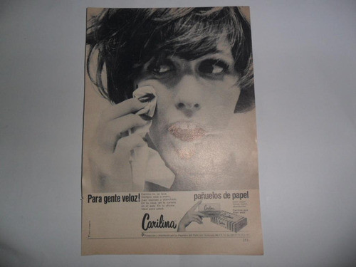 Antigua Publicidad Pañuelos Papel Carilina Del Plata 1965 0