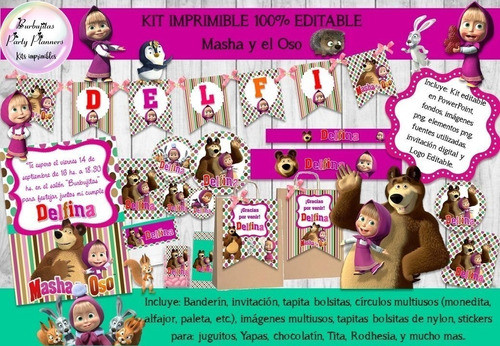 Kit Imprimible Candy Bar Masha Y El Oso 100% Editable 0