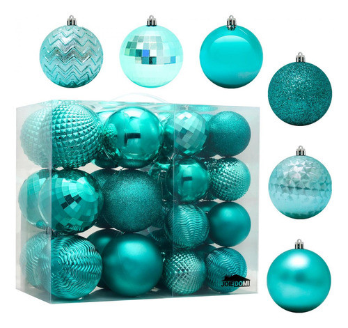 Bolas De Arbol Navidad  46 Unidades 3tamaños Verde Azulado 0