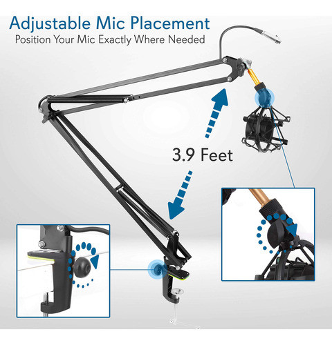 Pyle Adjustable Microphone Boom Scissor Arm Stand Dual Su 1