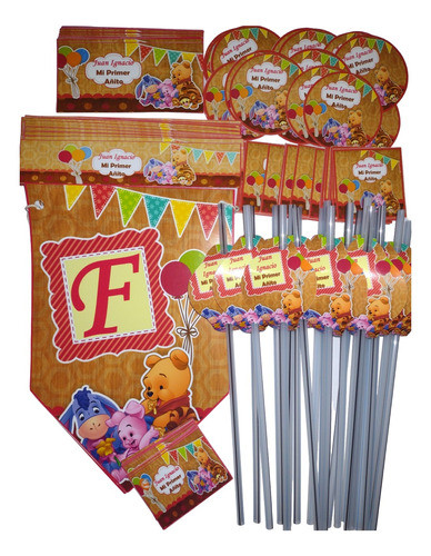 Combo Cotillón 15 Bolsitas Stickers Banderín Winnie The Pooh 0