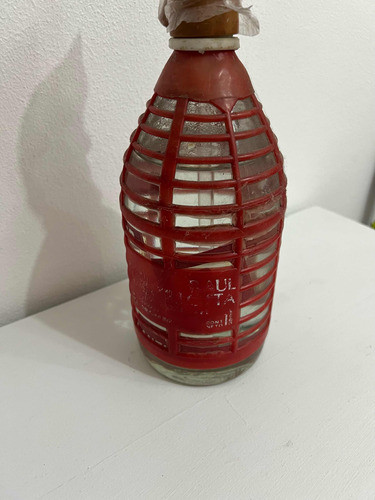 Sifón De Vidrio Antiguo Con Malla Plástica Rojo Para Decorac 1