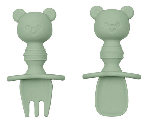 Kit Talher Infantil Em Silicone  Protetor Ursinho Verde Buba 0