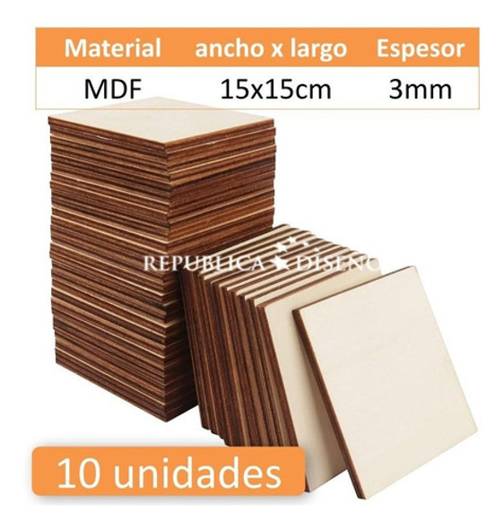 Base Cuadrada 15x15cm Madera Fibrofacil Mdf Portavaso Decora 1