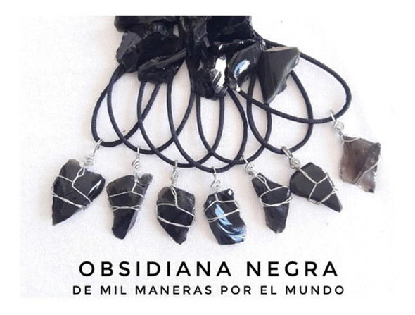 Collar Obsidiana Negra Piedra Natural. Acero, Protección 1