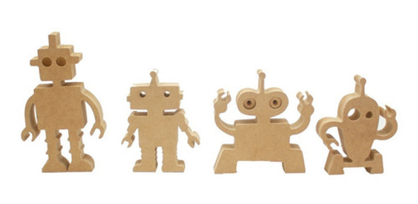 Set Robots Madera Fibrofacil Juguete Jugar Divertirse Mdf 0