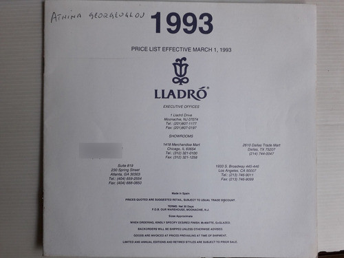 Catálogos Porcelana Lladró Series Limitadas 1992 93 1993 C/u 1