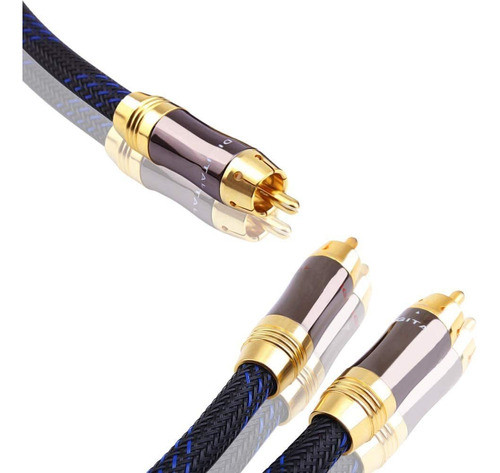 Cable De Audio Subwoofer 1 Rca A 2 Rca M/m | Azul / 2,4 M 0