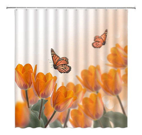 Ueauun Cortina Ducha Con Diseño Mariposas Y Flores, Color H) 0