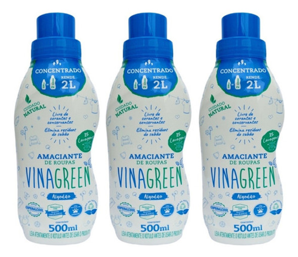 Amaciante Vinagreen Algodão Concentrado Kit Com X 3 500ml 0