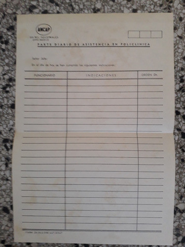 Ancap 1960 Formulario Parte Diario Policlínica Logo Antiguo 0