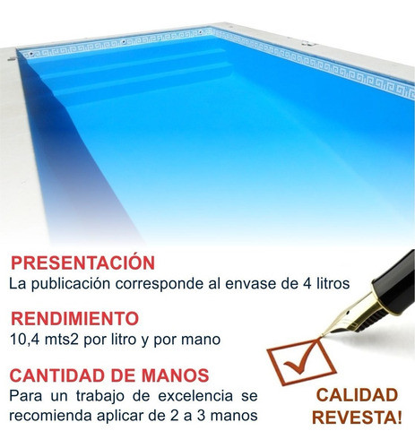 Pintura Poliuretano Para Piscinas Y Piletas Revesta 4870 1lt 1
