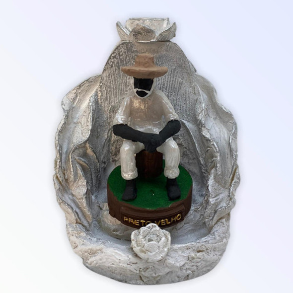 Incensário Cascata Folha Preto Velho 12 Cm Branco Em Resina 0