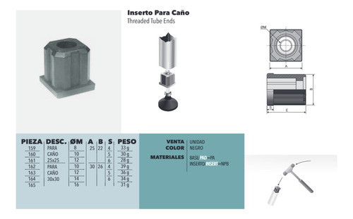 Inserto Regaton Para Caño Cuadrado 30x30 Mm P. 2mm M10 1