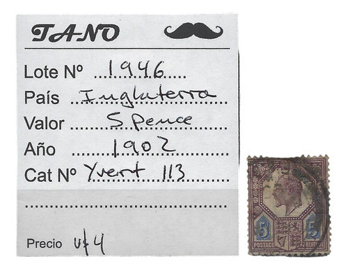 Lote1946 Inglaterra 5 Pence Año 1902 Yvert# 113 0
