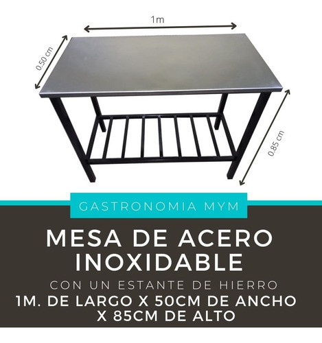 Mesa De Acero Inoxidable Con Estante 1mx50 1