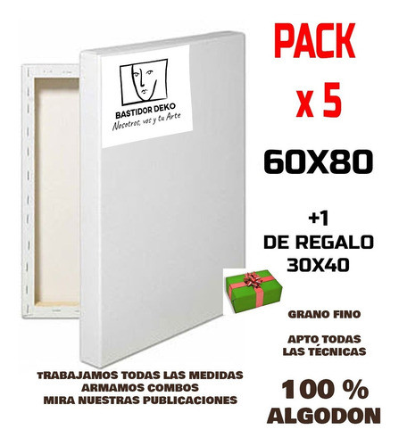 Bastidor Entelado Lienzo Acrílico Oleo Deko  60x80 C/ Regalo 0