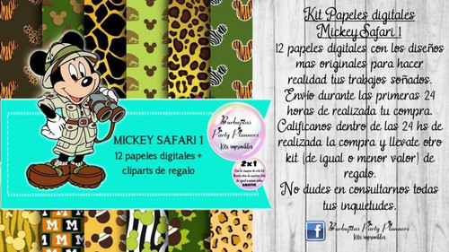 Papeles Fondos Digitales Mickey Mouse Safari 1 Kit 1