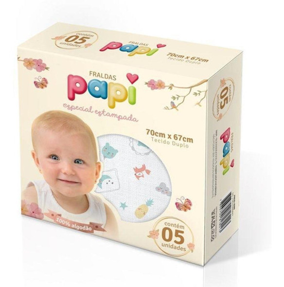 Fralda Bebê Papi Especial Estampa Neutro 70 X 67cm Com 5 Un 0
