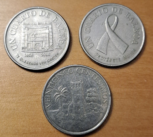 Panamá Lote X 3 Monedas Conmemorativas Un Cuarto Balboa 2008 0