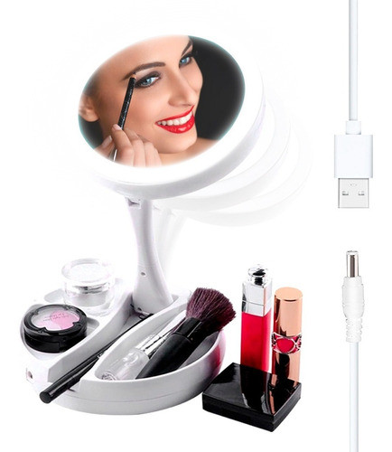 Espejo Doble X10 Luz Led Usb Recargable 360 Porta Maquillaje 0