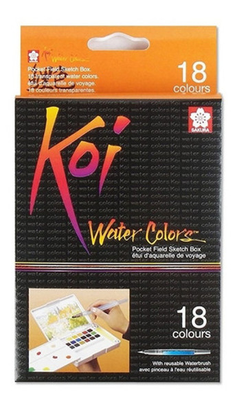 Kit Aquarela Koi Pastilha Sakura 18 + Pincel Waterbrush 0