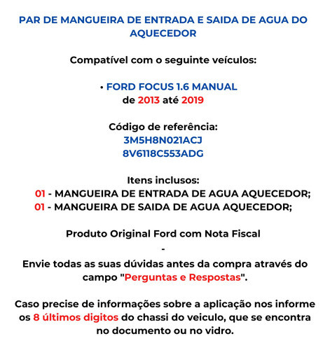 Mangueira Ar Quente Entrada E Saida Aquecedor Ford Focus 1.6 1