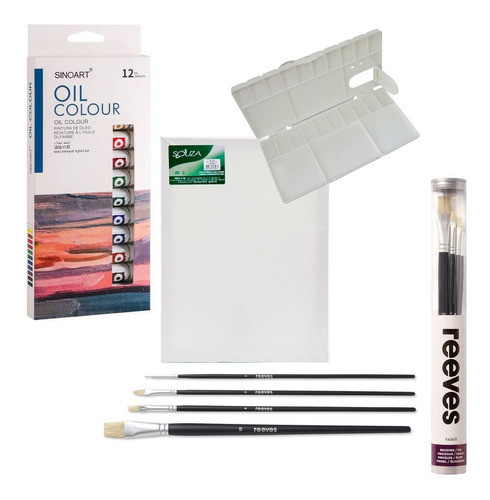 Kit Pintura Tela - Tinta Oleo + Tela 40x50 + Pincel + Gode 0