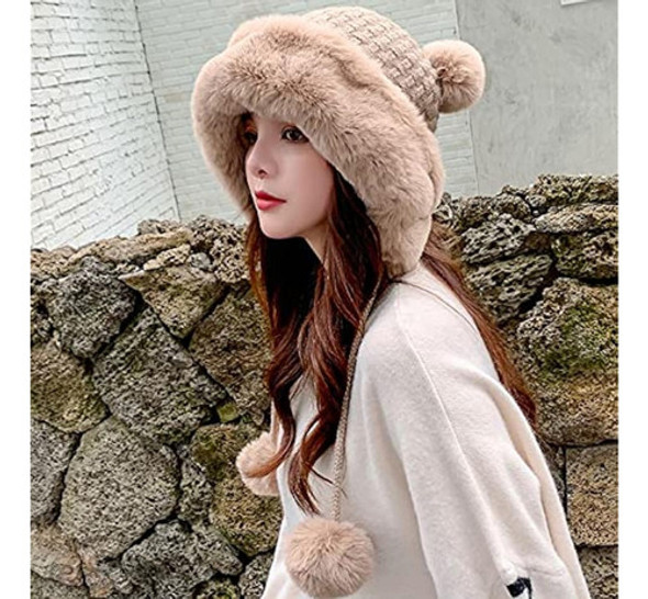 Gorro De Punto Esponjoso Para Mujer, De Piel 1