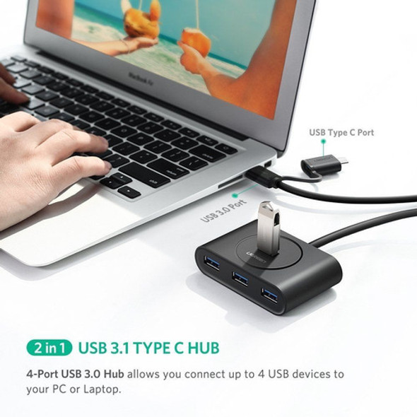4 Puertos Usb 3.0 Hub Con Adaptador Convertidor De Tipo C Us 1