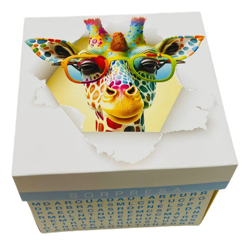 Mini Caja Dia Niño Sorpresa Jirafa Sopa Letras 12x12x10 X 50 0