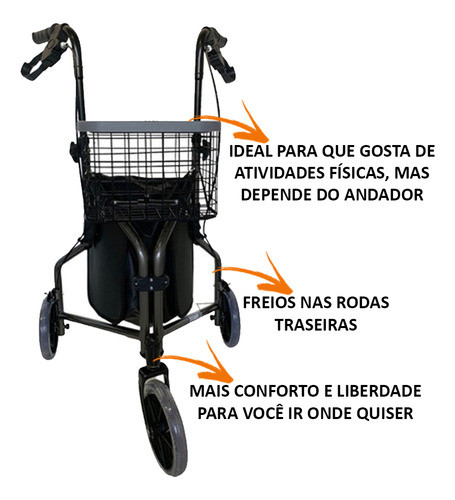 Andador Aluminio Adulto Regulavel Rodas Freio Bolsa Dobravel 1
