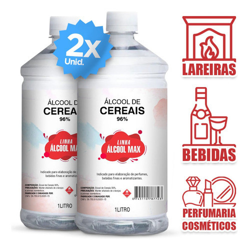 Álcool Cereais 96% Para Bebidas E Aromatizadores Casa 2000ml 0