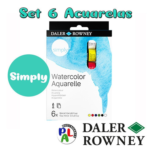 Set Acuarelas Daler Rowney Simply X 6 Colores Tubos De 12 Ml 0