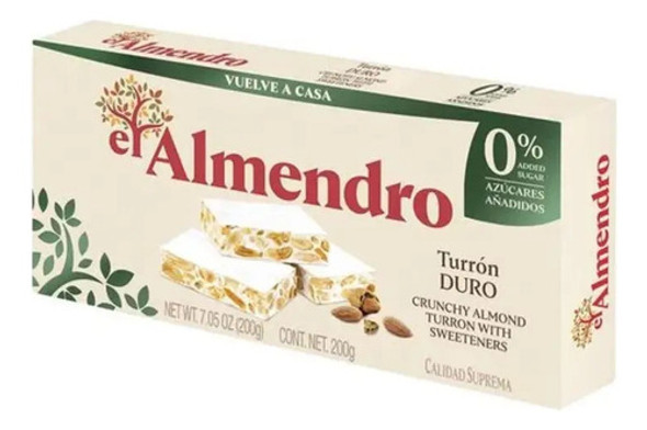 Turron De Almendras Sin Azucar Barra De 200 Grs 0