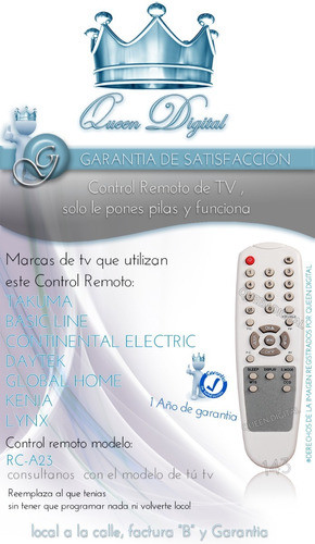 Control Remoto Para Basic Line Daytek Lynx Global Home Rca23 1