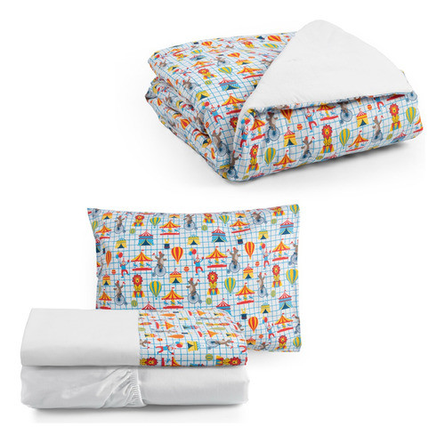 Kit Enxoval Mini Cama Com Edredom E Lençol 4pç Circo Moderno 0